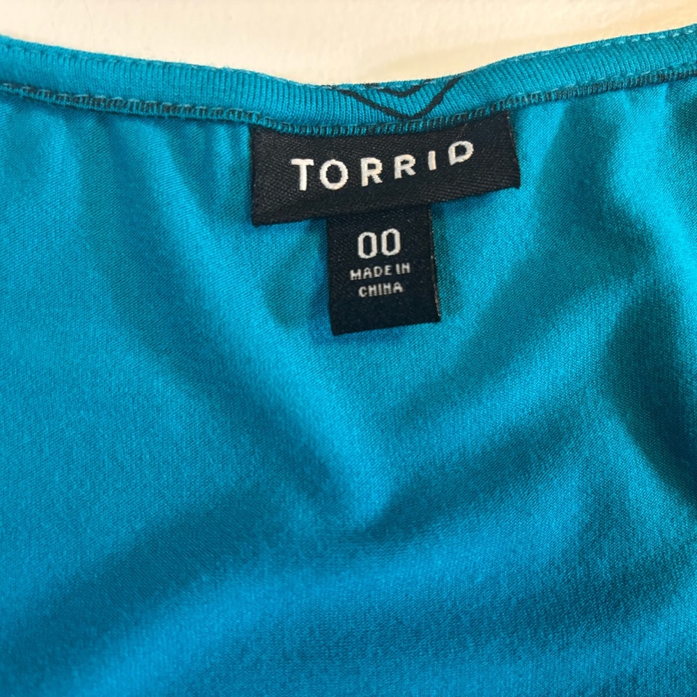 Torrid 00 Women’s Teal Turquoise Black Geometric Chevron Midi Dress - Picture 9 of 13